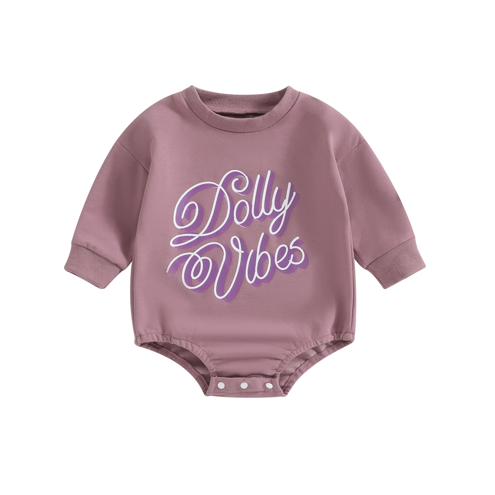 Baby Girls Winter Long Sleeve Letter Print Loose Fit Rompers