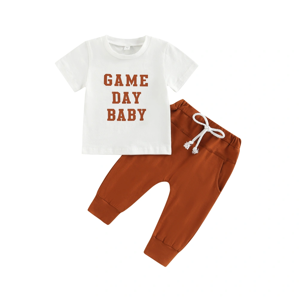 Infant Boy Short Sleeve Letter Print T-shirt + Solid Color Pants