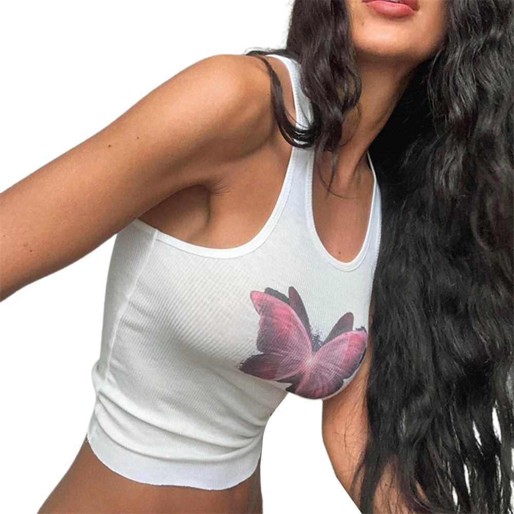 Women Tank Top, Sleeveless Tops U-neck Butterfly Print Streetwear