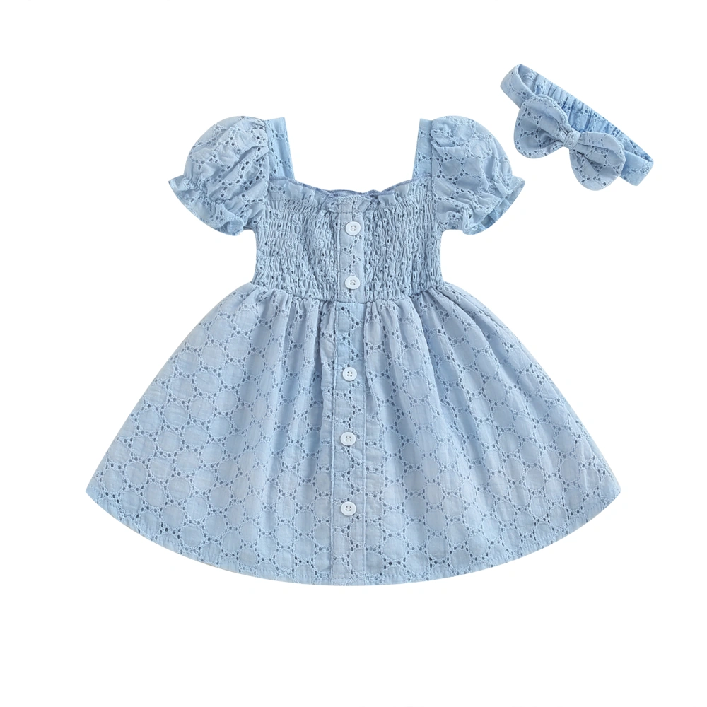 Infant Dress Cutout Embroidery Short Sleeve Dress with Headband