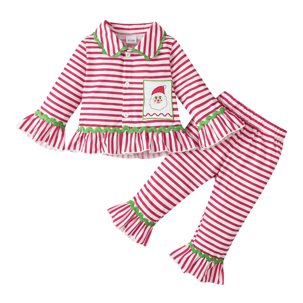 Toddler Christmas 2 Pieces Outfit, Santa Stripe Print Tops + Pant