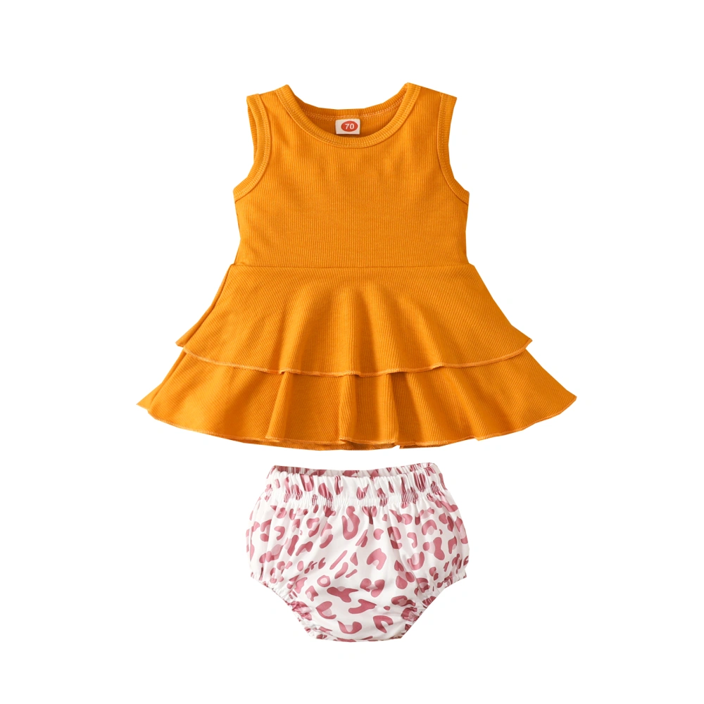 Infant Girls 2 Pieces Outfits, Solid Color Tank Tops + Print Shorts