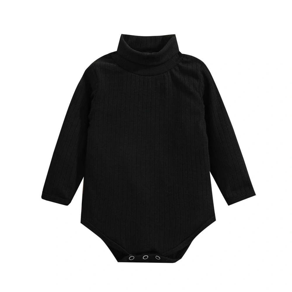 Baby Girls Autumn Black Long Sleeve Turtleneck Ribbed Knit Romper