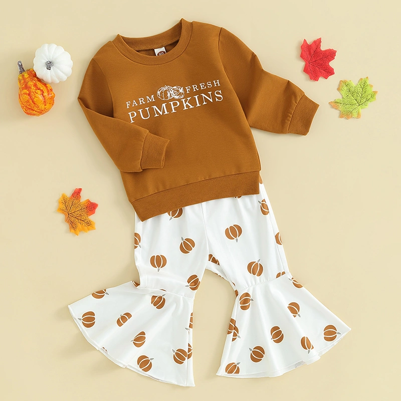 Baby Girls Halloween Round Neck Sweatshirt and Flared Pants Set