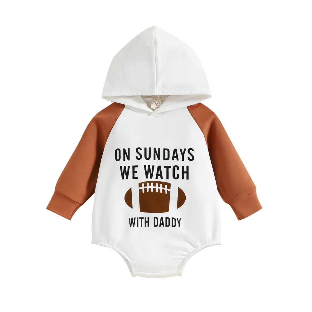 Newborn Baby Hooded Romper, Long Sleeve Letter Print Raglan Bodysuit