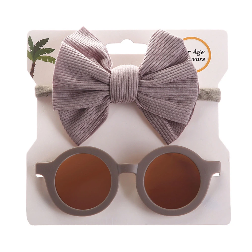 2 Pieces Baby Outfit, Round Shaped Sunglasses + Bowknot Hairband