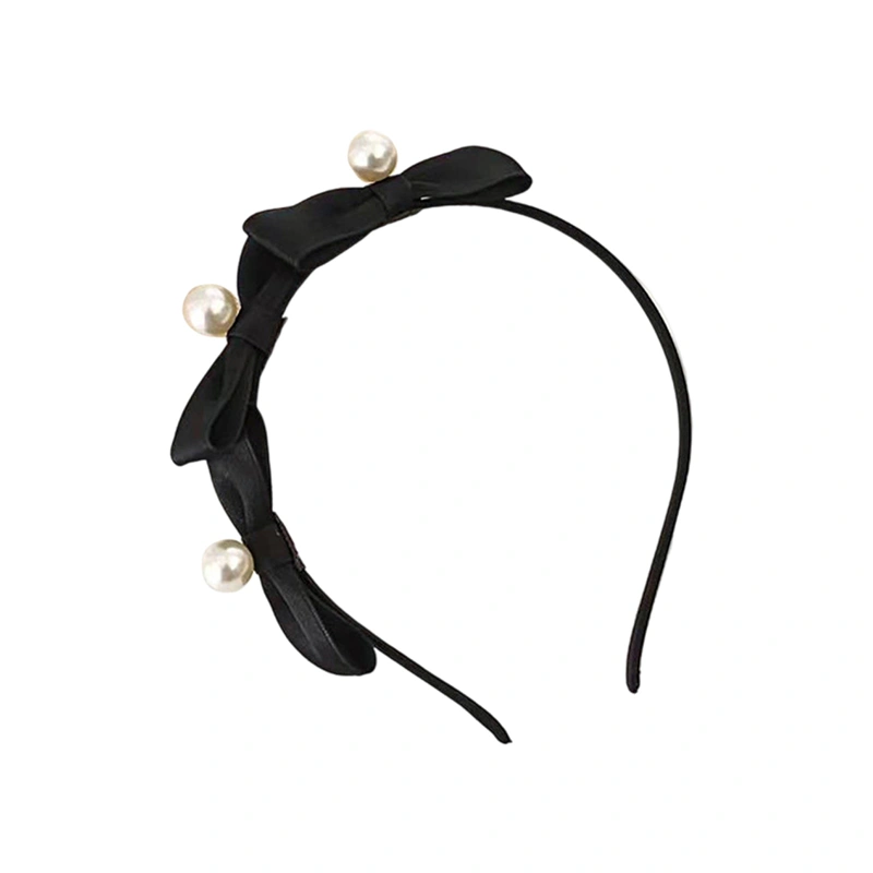 Women Hair Hoop Bow Pearls Silk Elastic Head Wears Gift Accessories