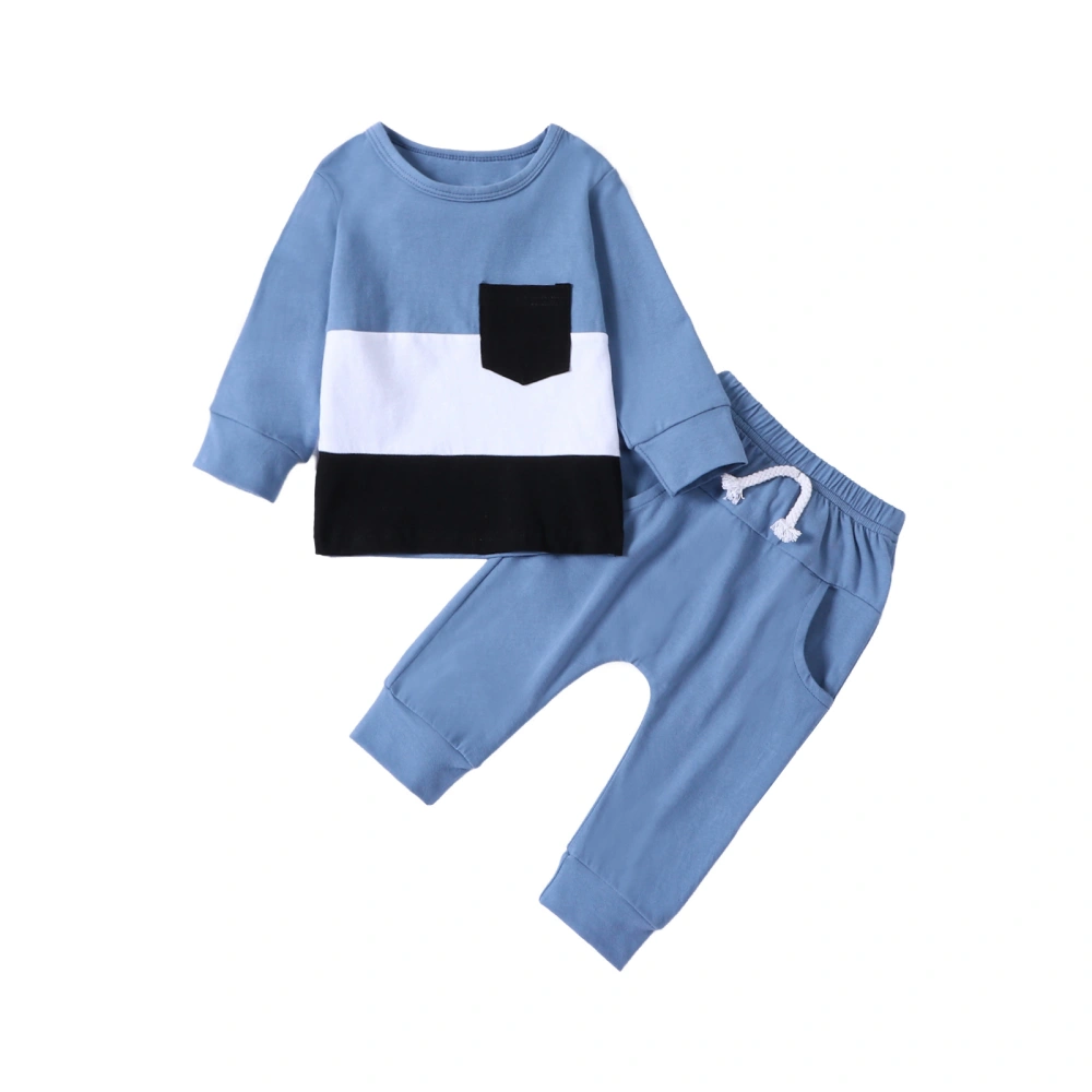 Toddler Boys Fall Outfits Contrast Color Tops and Long Pants Set