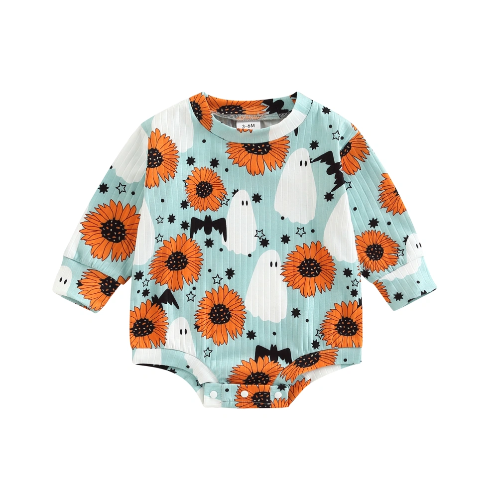 Baby Girl Romper Long Sleeve Round Neck Cartoon Button Romper