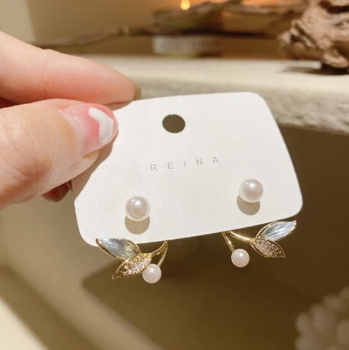 Women Ear Studs, Exquisite Leaves Pearls Alloy Earrings for Daily