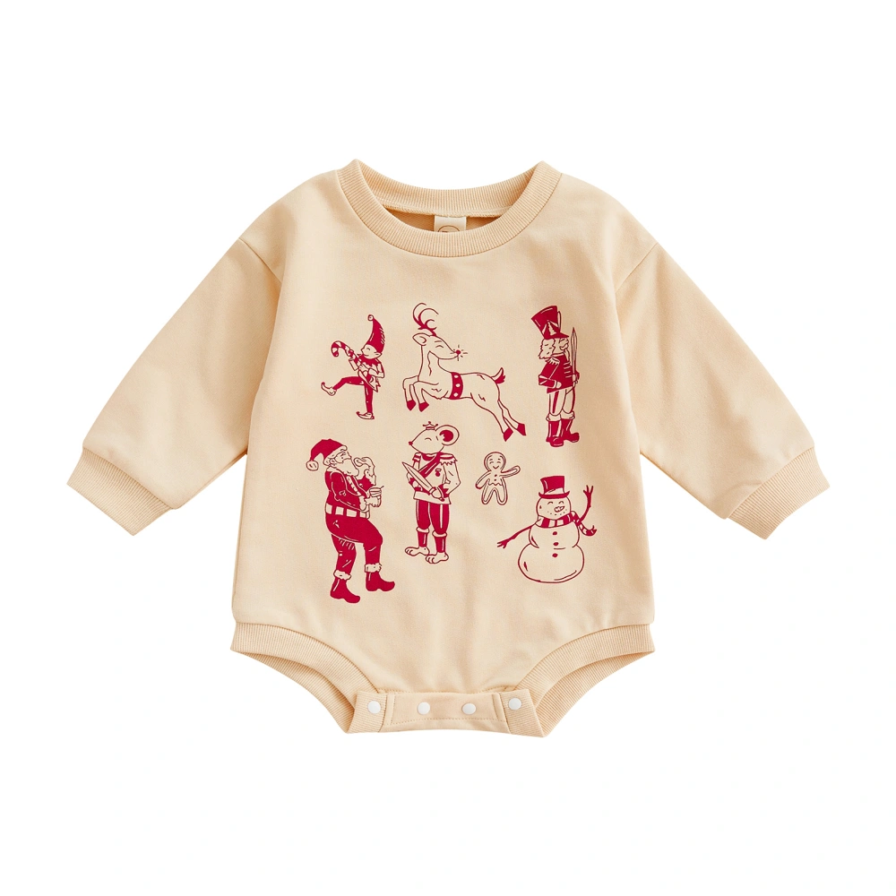 Baby Romper, Cartoon Patterns Print Round Neck Long Sleeve Bodysuit