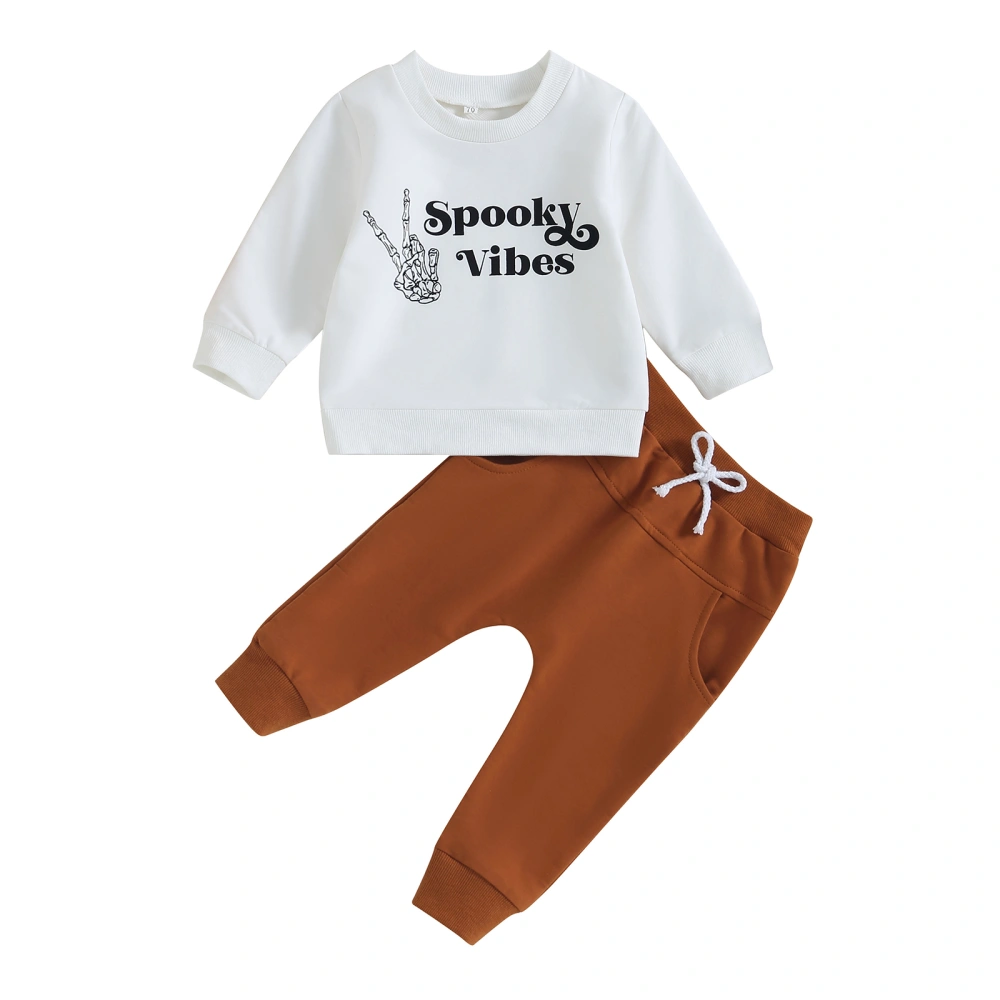 Boys Halloween Pants Set, Long Sleeve Letters Sweatshirt Sweatpants