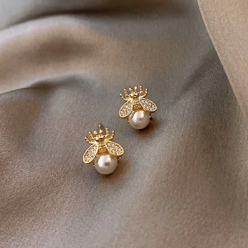 Ear Studs Pair, Women Earrings Animal Bee Pearl Jewelry Accessory