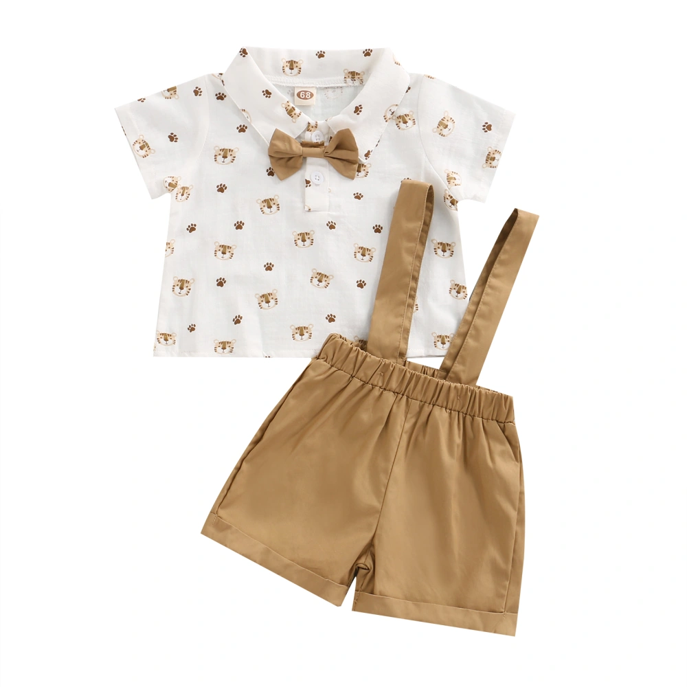 Baby Shorts Suit Tiger Bow Tie Lapel Button Shirt + Suspender Shorts 