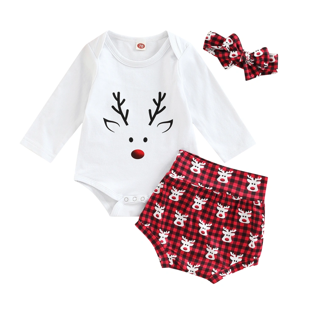 Girls Jumpsuits Set Christmas Long Sleeves Romper and Shorts Headband