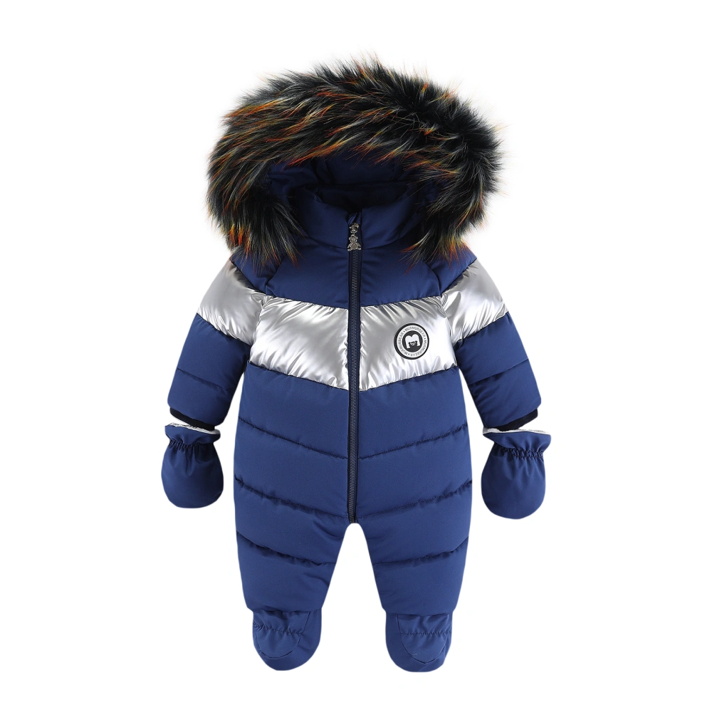 Toddler Snowsuit with Hood Contrast Colors Feeted Rompers Warm Coat