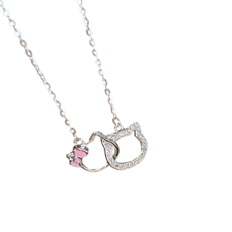 Cute Interlocking Kitty Necklaces Good Luck Cat Chain Necklace