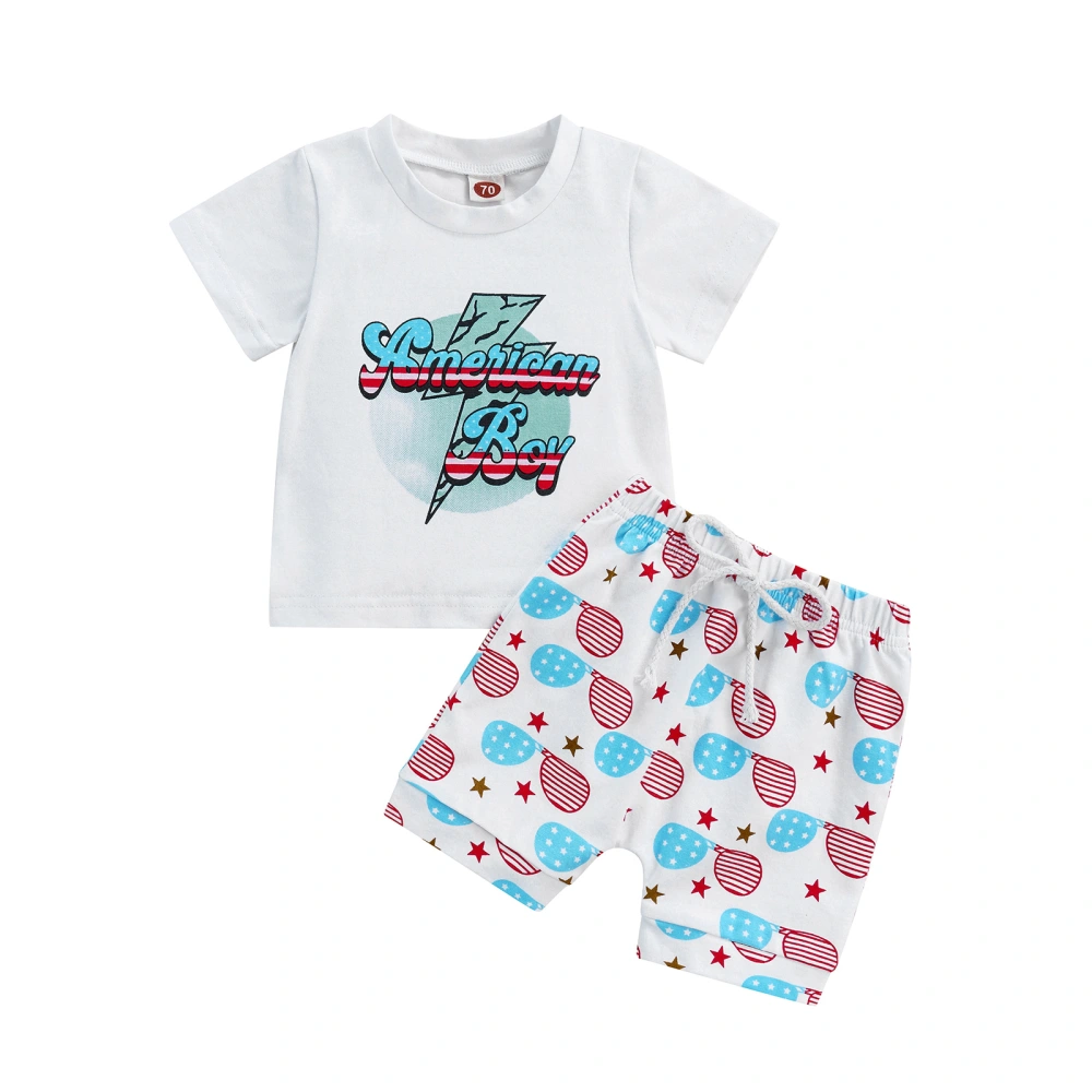 Boys Shorts Suit Independence Day Letter T-Shirt + Printed Soft Shorts