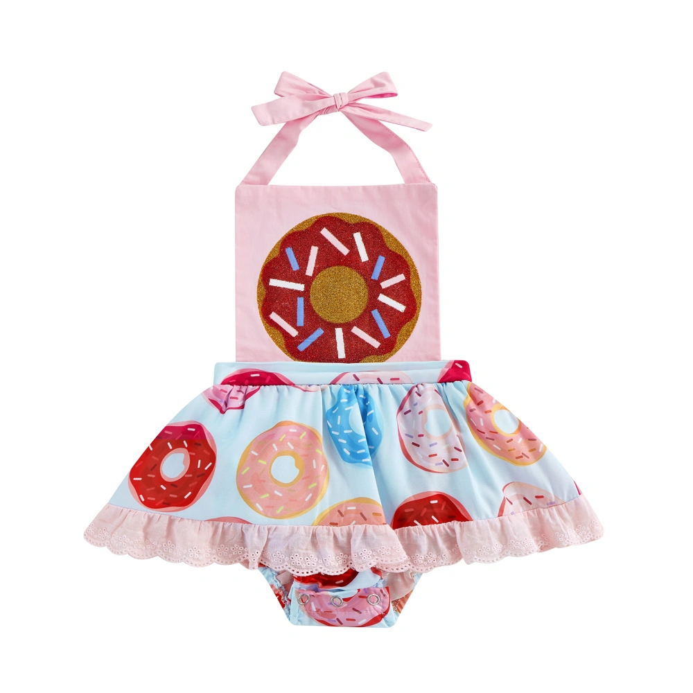 Baby Girls Summer Sleeveless Hanging Neck Donut Print Tutu Romper