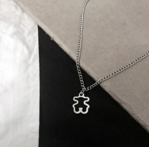Women/Men Necklace, Hollow-Out Bear Pendant Water Wave Chain Necklace