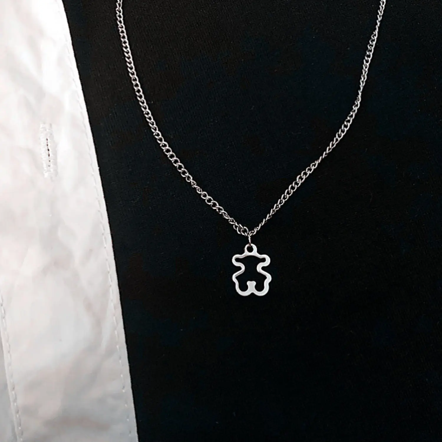 Women/Men Necklace, Hollow-Out Bear Pendant Water Wave Chain Necklace