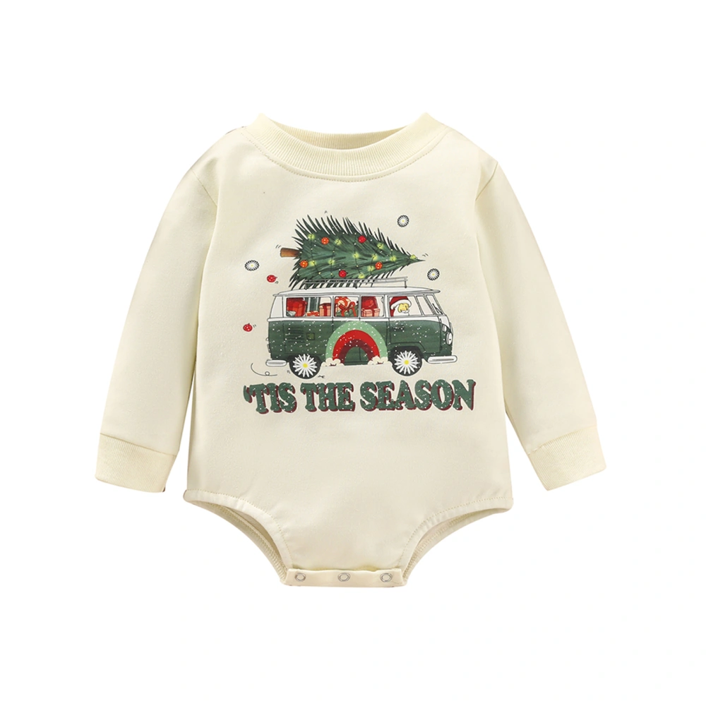 Infant Baby Christmas Jumpsuit, Bus Letter Print Long Sleeve Romper 