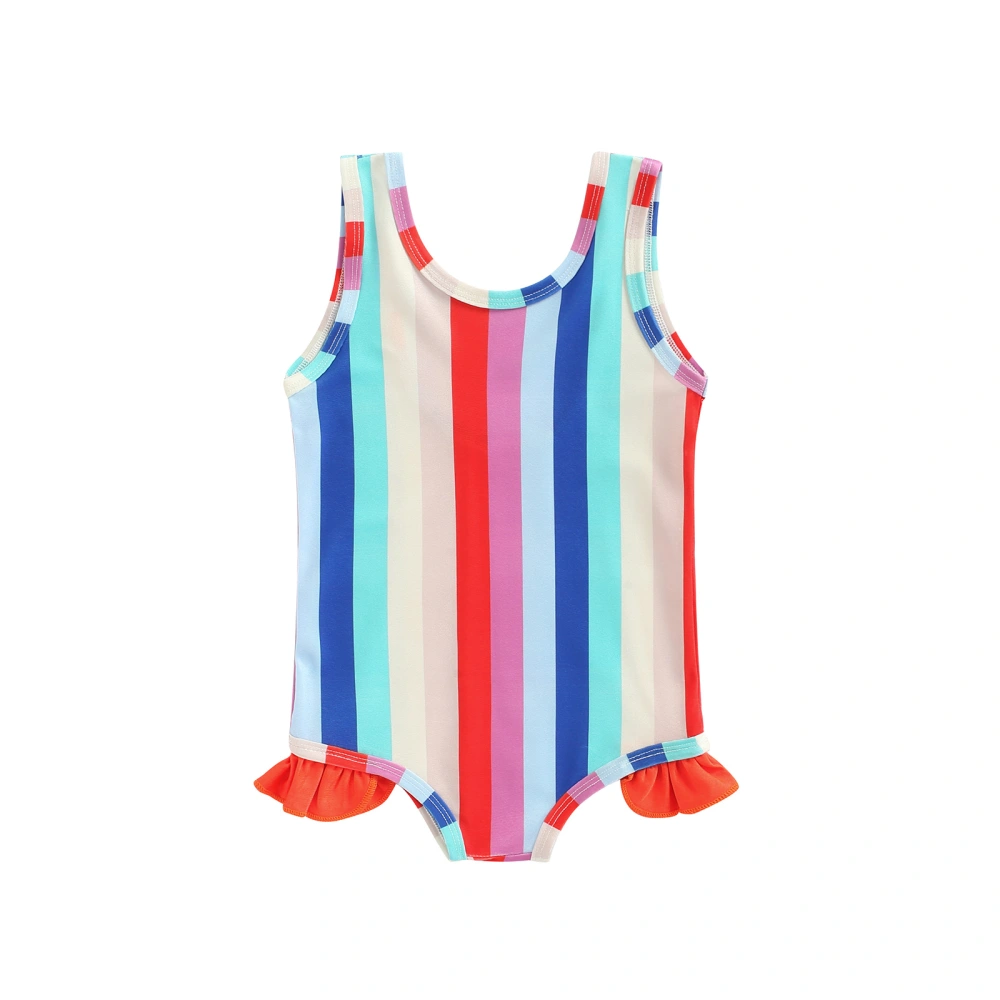 Kid Girl Swimming Romper Sleeveless Round Neck Striped Swimsuit