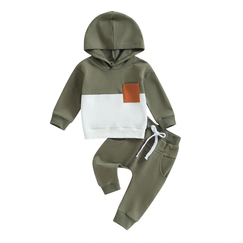 Boys Long Sleeve Contrast Color Hoodie and Drawstring Pants Sets