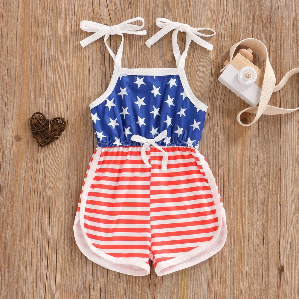 Independence Day Tie-up Star & Stripe Print Spaghetti Strap Romper