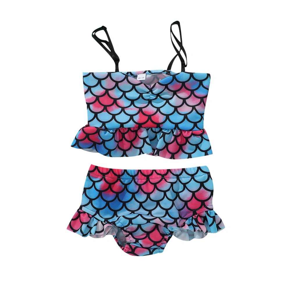 Bathing Suits, Fish Scale Print V-neck Ruffle Crop Tops + Briefs