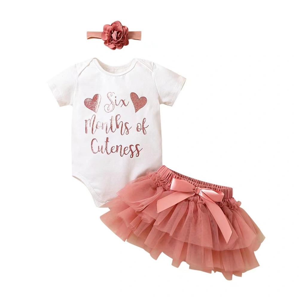 Baby Girls 3Pcs Summer Outfits, Heart Romper Tutu Skirt Headband Set