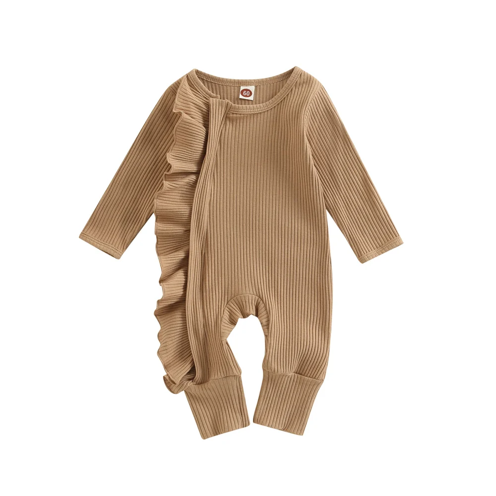 Baby Girls Jumpsuit, Long Sleeve Crew Neck Frills Patchwork Romper 