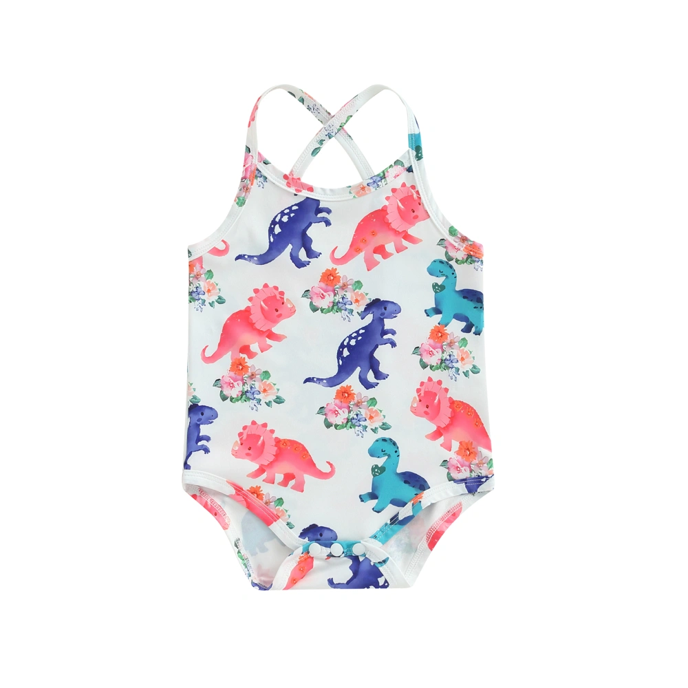 Baby Girl Sleeveless Romper Dinosaur Print Jumpsuit for Newborn 