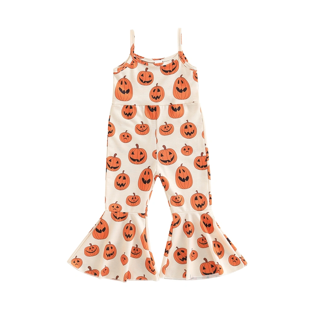 Girls Halloween Rompers Pumpkin Print Sleeveless Sling Jumpsuits