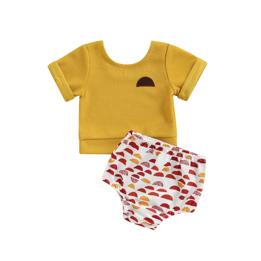 Infant Summer Suit, Short Sleeve Sun Pattern Tops+Printed Shorts