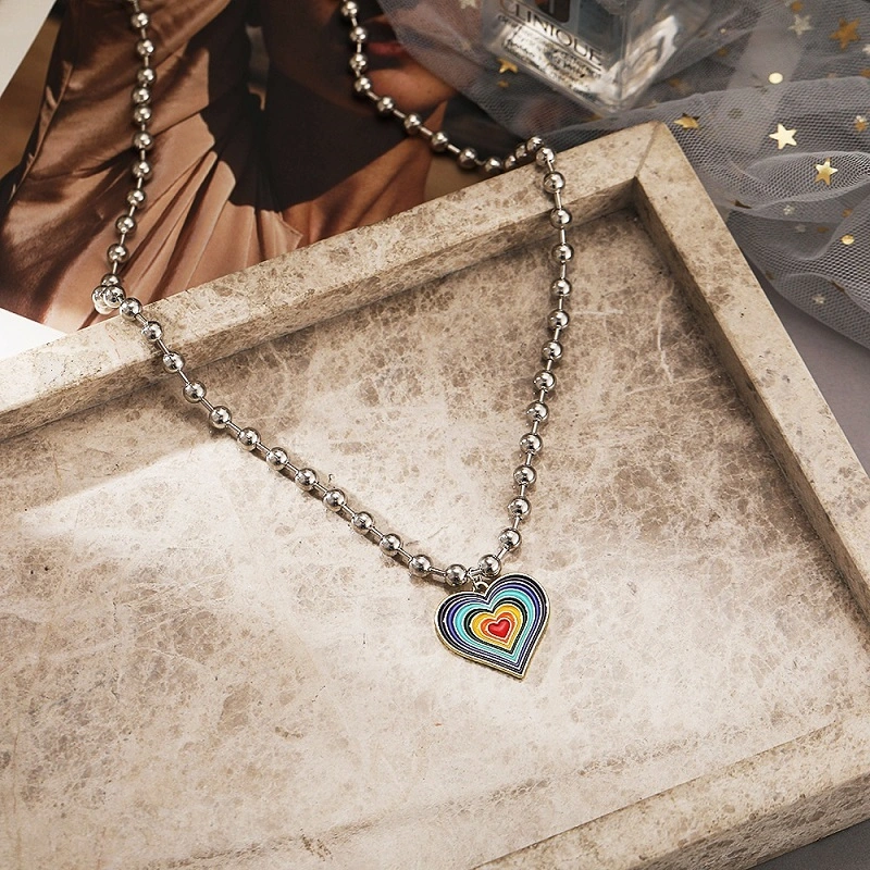 Simple Necklace, Rainbow Love Pendant Pendant Jewelry for Men Women
