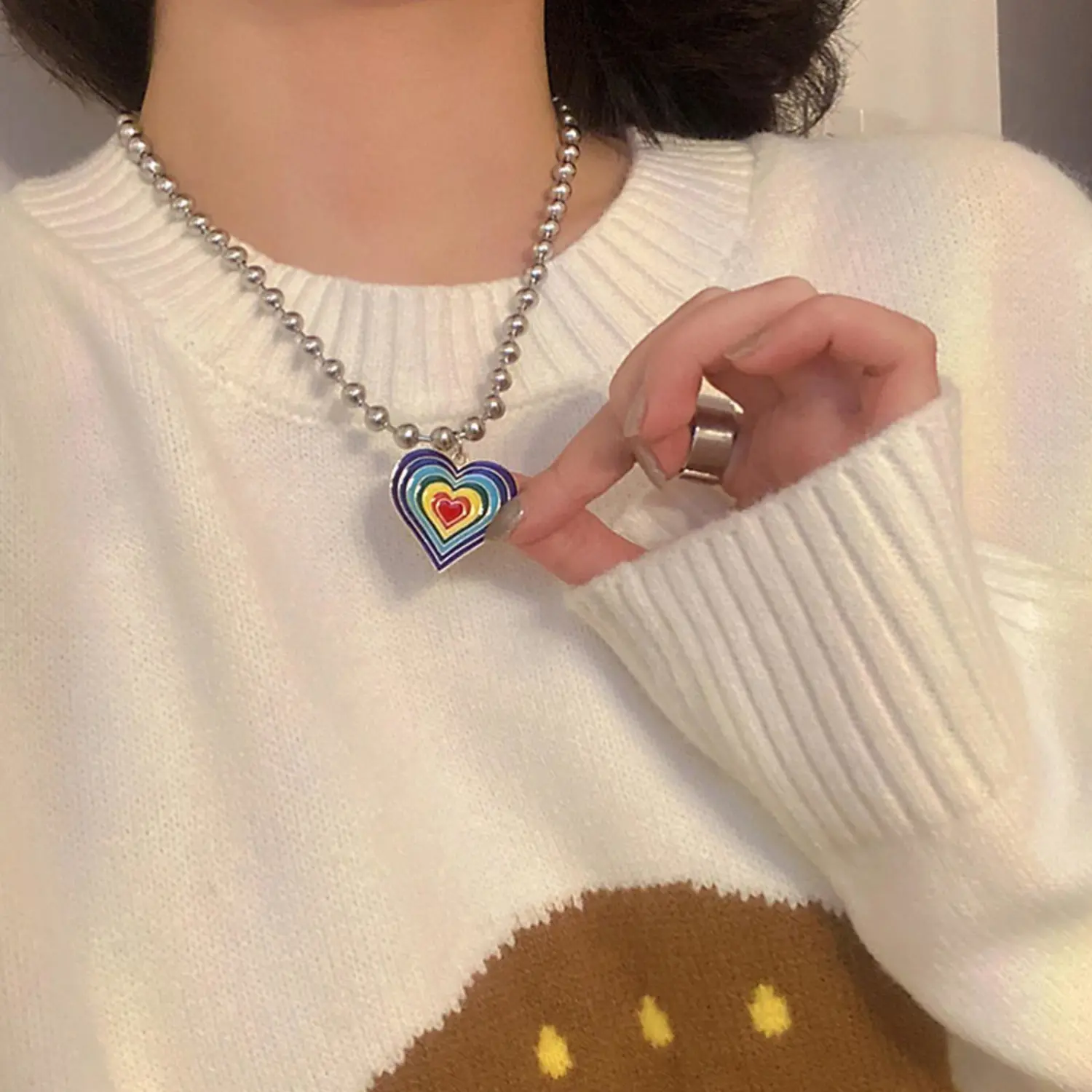 Simple Necklace, Rainbow Love Pendant Pendant Jewelry for Men Women