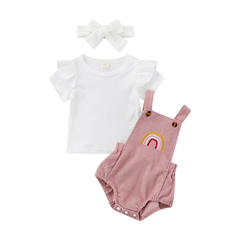 Baby Girl Romper Suits, Short Sleeve T-Shirt + Romper + Headband Set