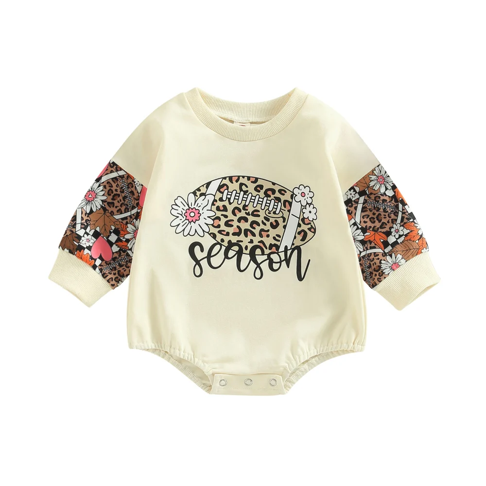 Infant Romper Rugby Letter Print Round Neck Long Sleeve Jumpsuit