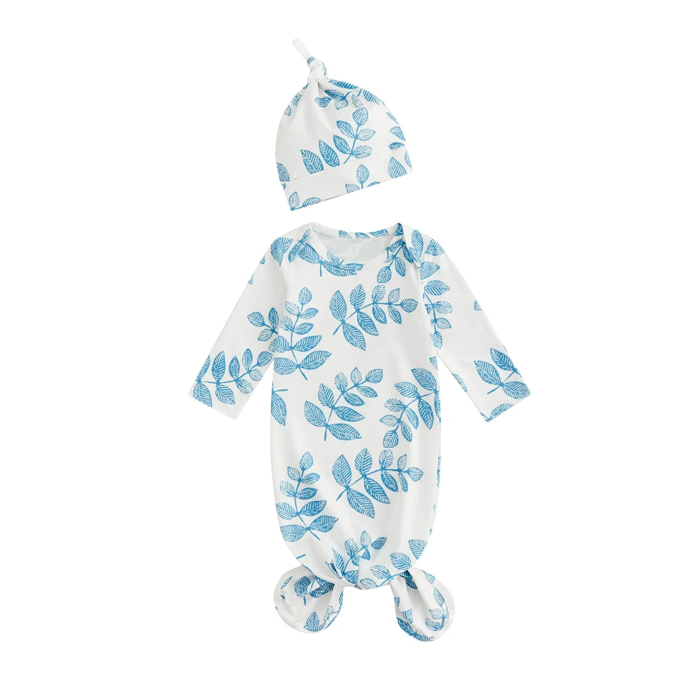 Baby Swaddling Blanket Leaf / Floral Print Home Unisex Wear + Hat 