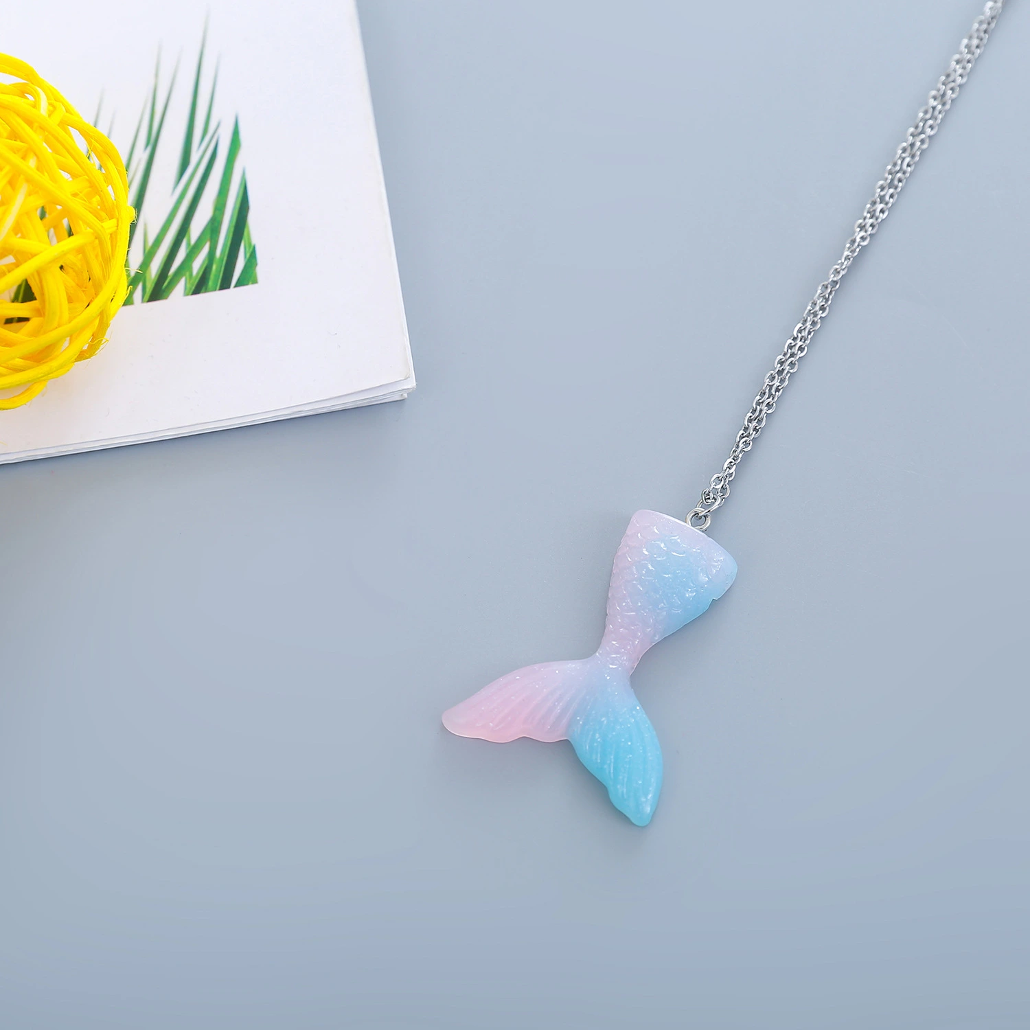 Women Mermaid Tail Pendant Necklace, Colorful Dazzling Neck Chain