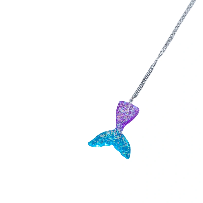Women Mermaid Tail Pendant Necklace, Colorful Dazzling Neck Chain