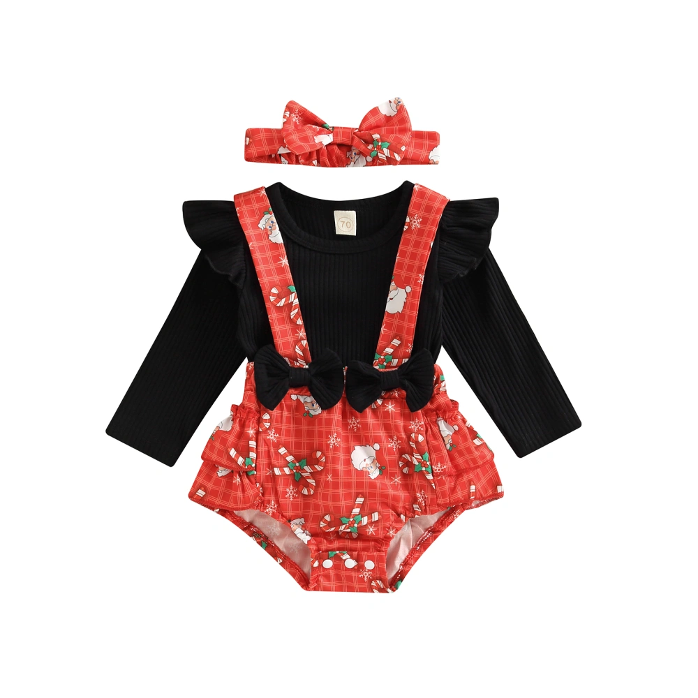 Infant Christmas Romper Santa Patchwork Jumpsuits with Headband