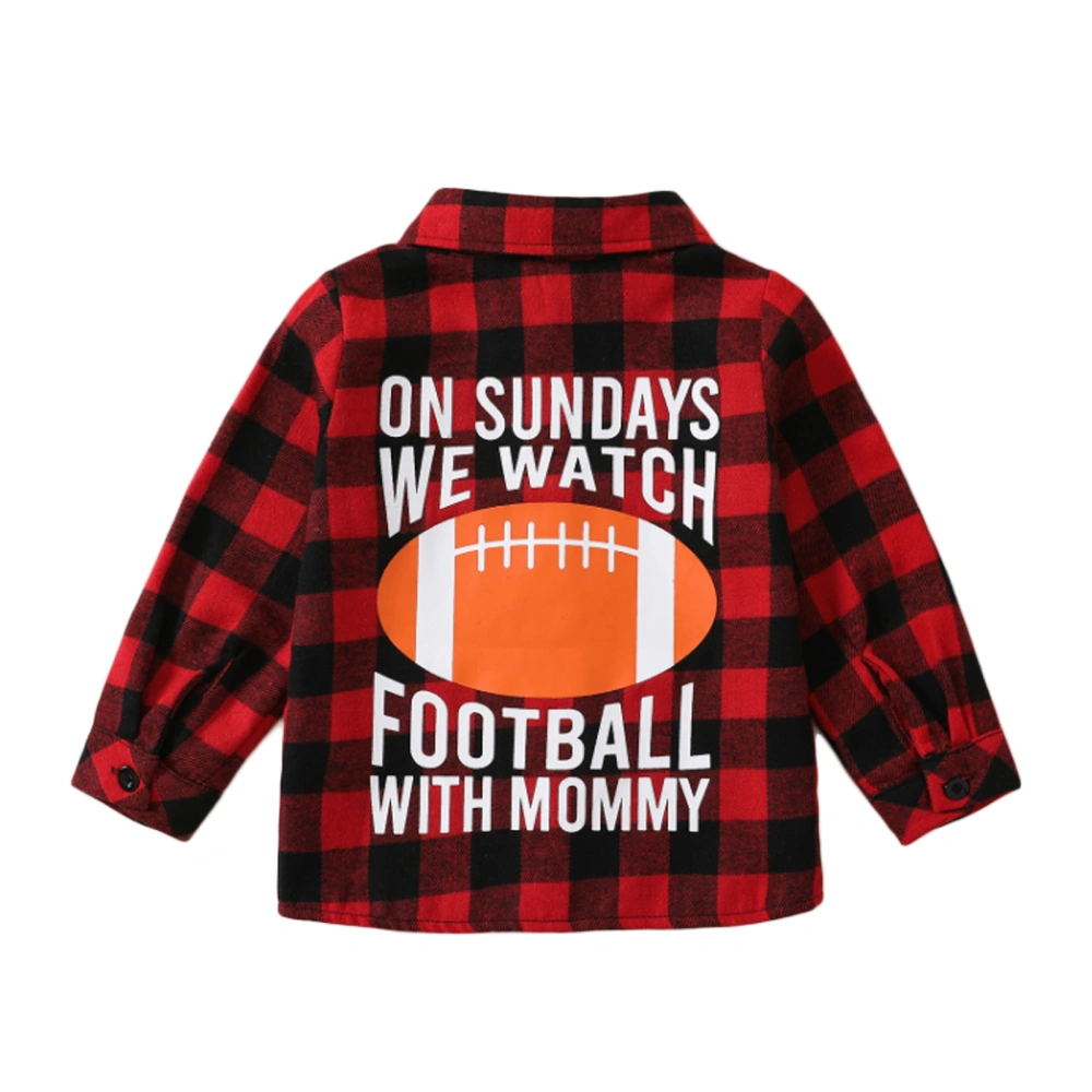 Kids Button Up Plaid Shirt Casual Rugby Letter Print Long Sleeve Tops 