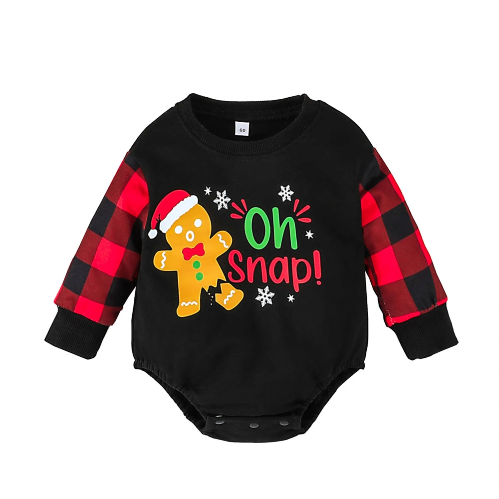 Baby Christmas Romper Plaid Deer/Gingerbread Man Print Jumpsuit