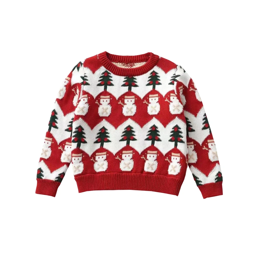 Toddler Long Sleeve Snowman & Santa Claus Print Knitted Sweater