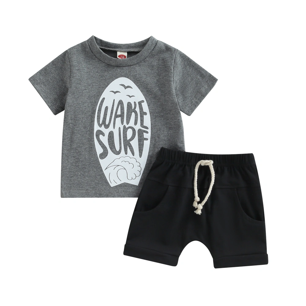 Baby Boys 2 Piece Outfits Surfboard Print T-Shirt and Elastic Shorts 