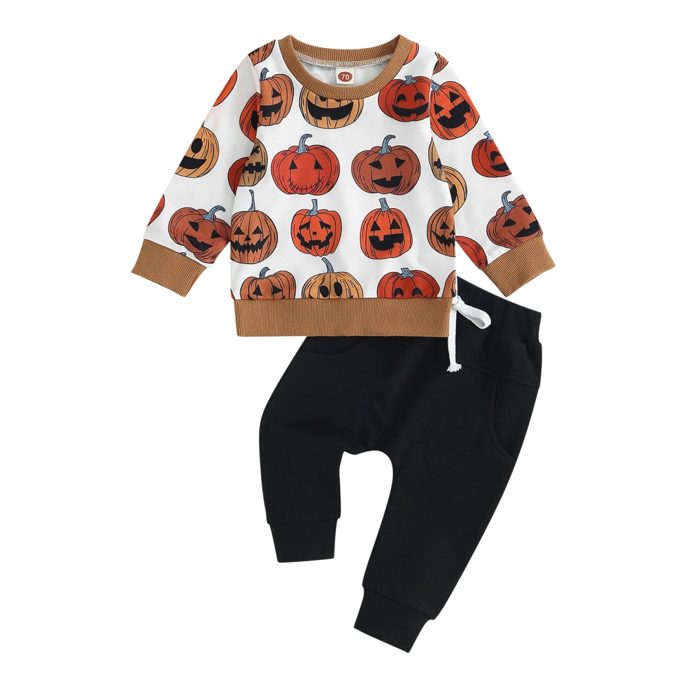 Toddler Boys Fall Outfits Pumpkin Print Sweatshirts and Long Pants