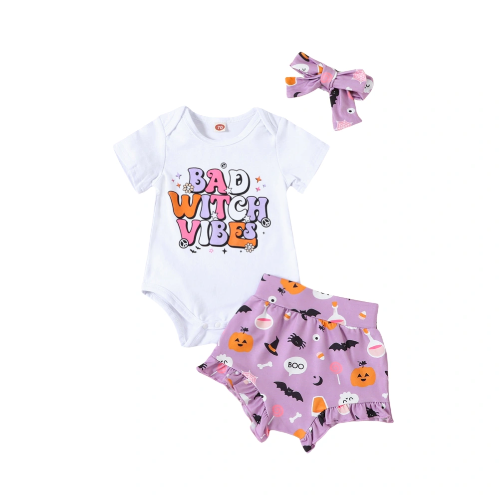 Baby Girls Outfits Short Sleeve Romper + Cartoon Shorts + Headband Set