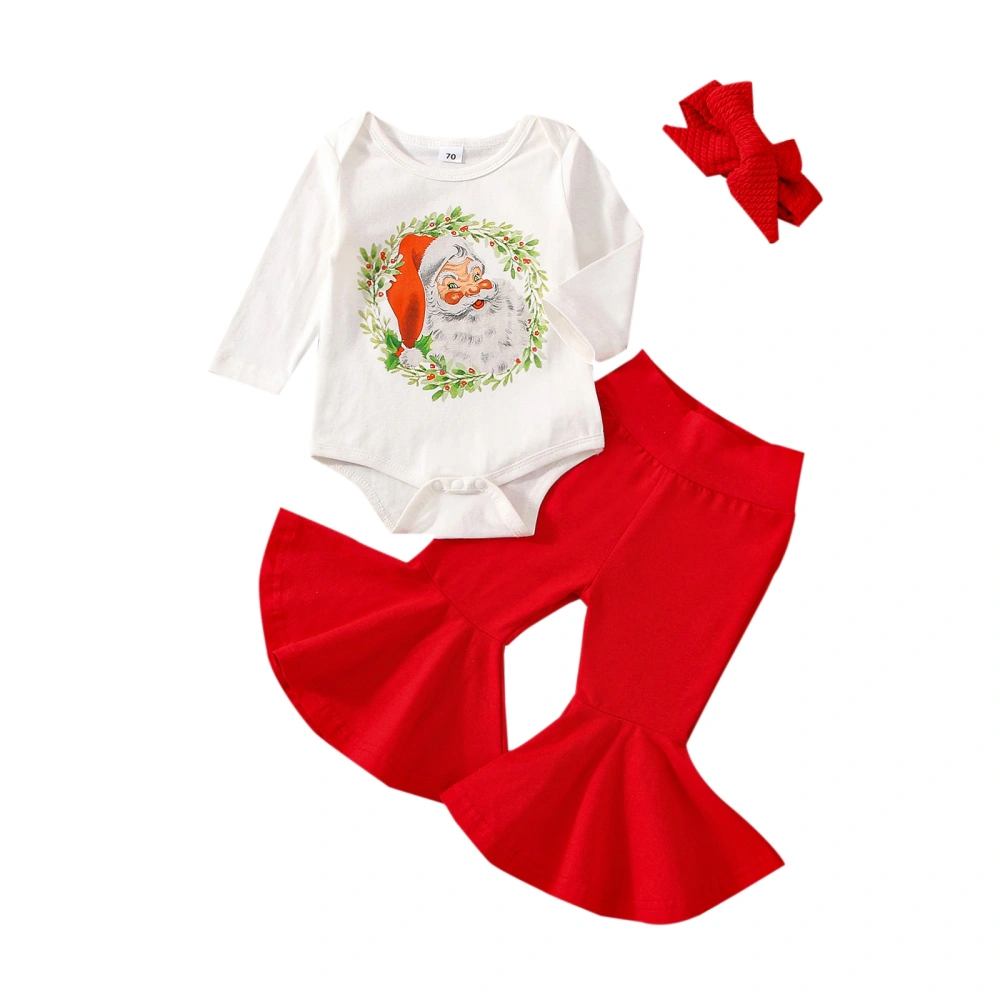 Baby Girl Long Sleeve Santa Romper/Tops + Flare Pants + Headband